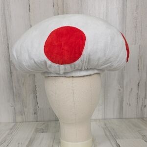 Toad Super Mario Bros White and Red Plush Mushroom Hat Costume Halloween
